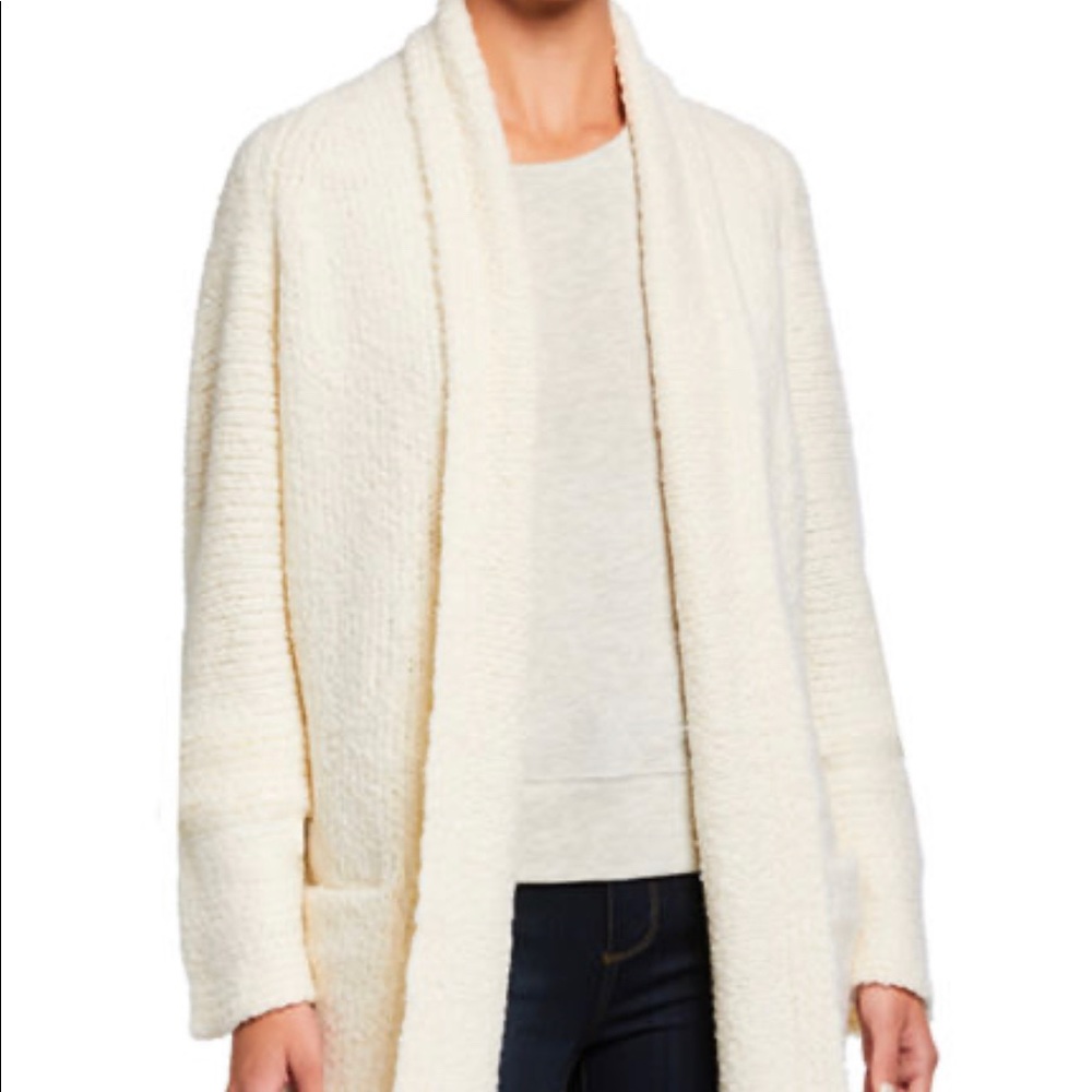Vince - White textured shawl-collared cardigan